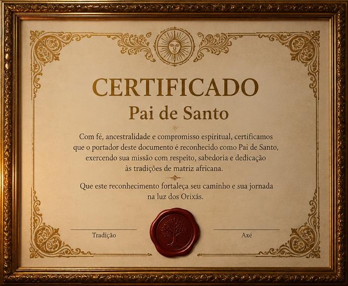 Certificado Pai de Santo (imagem ilustrativa)